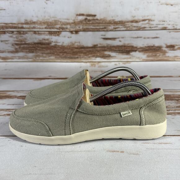 Sanuk Sidewalk Surfer Lite 2 SL Women’s Sz 8.5 Sage Casual Slip-On Shoe Used - Picture 1 of 8